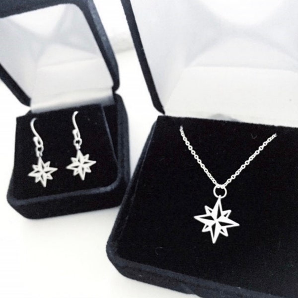 Moravian Star Jewelry - Sterling Silver Necklace or Earrings.  Star of Bethlehem Jewelry, North Star Jewelry