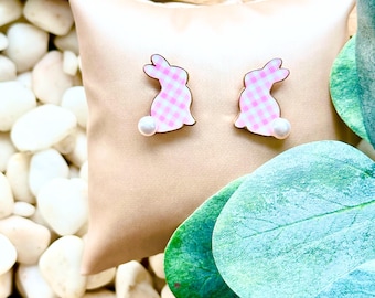 Gingham Bunny Earrings, Easter and Spring