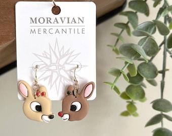 Rudolph and Clarice Earrings, 14k Gold Plated