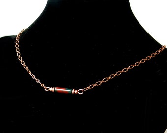 Bloodstone Bar Necklace: Copper Chain, March Birthstone Jewelry