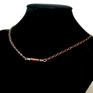 Bloodstone Bar Necklace: Copper Chain, March Birthstone Jewelry