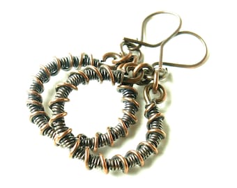 Copper hoop earrings / wire wrapped jewelry / handmade jewelry / artisan jewelry / oxidized copper