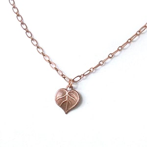 Delicate copper leaf necklace tiny leaf pendant fine copper chain