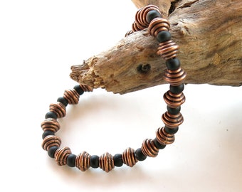 Beaded stretch bracelet / black & copper bracelet  / seed bead bracelet / stretchy bracelet / elastic bracelet / clasp free bracelet