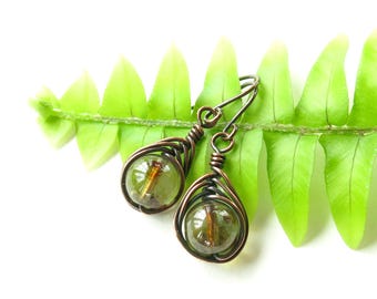 Copper Wire Wrapped Earrings: Picasso Czech Glass Beads