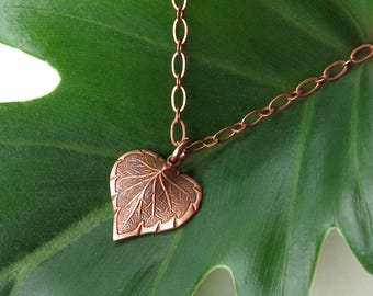 TINY Copper Leaf Necklace: Delicate Pendant, Fine Chain