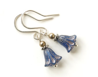 Bluebell Flower Earrings: Czech Glass, Sterling Silver, Gardener Gift