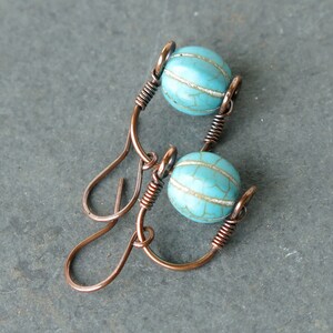 Turquoise Stone Earrings / Copper Wire Wrapped Jewelry / - Etsy