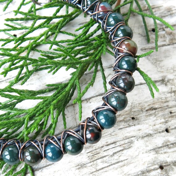 March birthstone bloodstone bracelet forest green beaded Etsy
