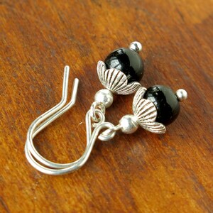 Silver & black earrings, sterling silver, onyx gemstones, drop earrings