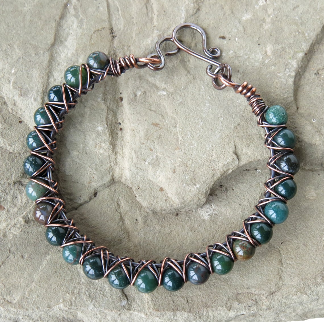 March birthstone bloodstone bracelet forest green beaded Etsy