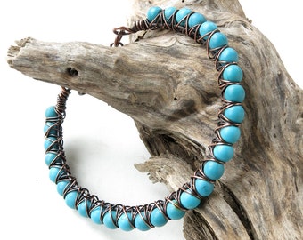 Turquoise blue bracelet / stone  bracelet / copper wire wrapped jewelry / handmade bracelet / turquoise stone bangle