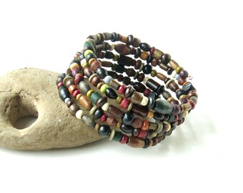 Wood stack bracelet / wooden bead bracelet / wrap around bracelet / cuff bracelet / nature jewelry / rustic memory wire bracelet