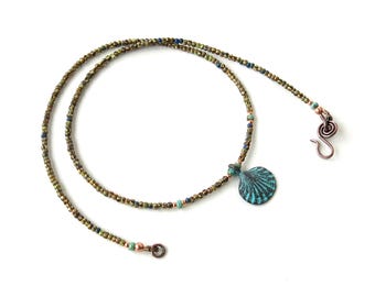 Verdigris Shell Choker: Boho Seed Bead Beach Necklace