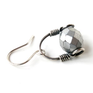 Sterling silver earrings / wire wrapped jewelry / handmade earrings / silver with faceted glass bead