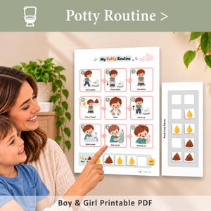 Potty Training Chart Printable | 9-Step Visual Routine with Pee & Poop Tokens (Digital Download)