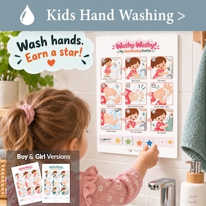 Tableau de lavage des mains pour enfants | Étapes visuelles de la routine, récompense par étoiles (Téléchargement numérique PDF)