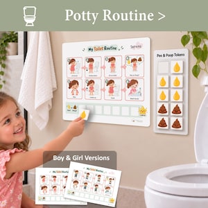Visual Potty Training Chart | 8-Step Toilet Routine with Tracking Tokens (Digital Download)