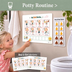 Tabla visual de entrenamiento para ir al baño / Rutina de 8 pasos con fichas de seguimiento (Descarga digital)