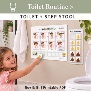 Visual Potty Training Chart | 8-Step Toilet Routine with Tracking Tokens (Digital Download)
