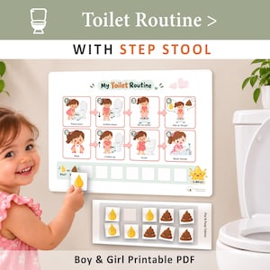 Toilet Routine Chart with Step Stool | Visual Potty Training Chart Printable (Digital Download)