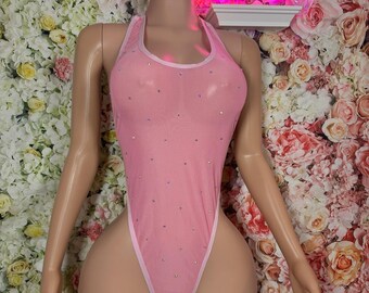 Exotic Dancewear - Mesh Rhinestone Bikini - Stretch Sculpting Fit, Strippers, Bottle Girls, Pole Dancing