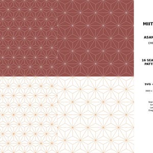 Japanese Asanoha Seamless Pattern Bundle, 16 SVG & PNG Files, Azuki Red and Orange Traditional Geometric Digital Paper