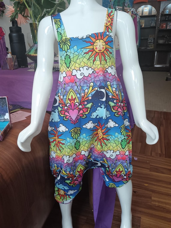 Kids Happy place print rainbow unisex romper jumpsuit.