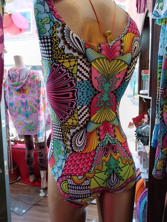 Festival Leotard. Meli print.  boho hippie yoga rave