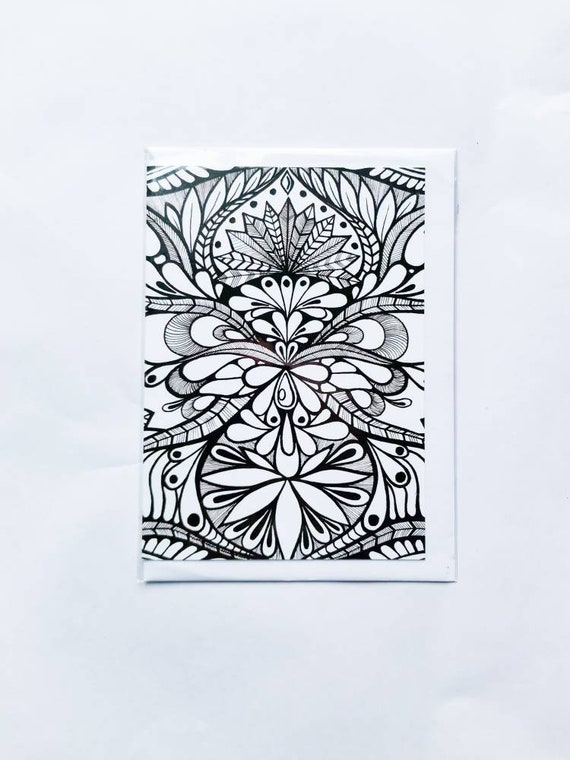 Mandala greeting card. black and white. tattoo, art, festival boho hippie yoga