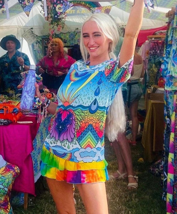 Tshirt SHINE sun rainbow - recycled plastic. Festival boho hippie yoga rave unisex