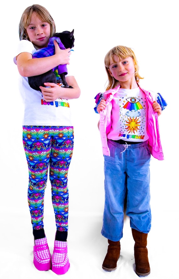 Kids leggings Happy place rainbow eco spandex. Festival boho hippie childrens