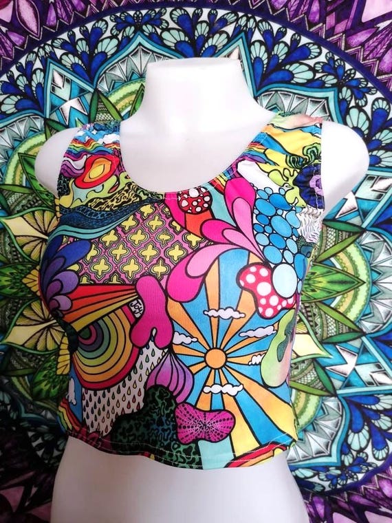 Rainbow Joy crop top festival boho hippie yoga rave.