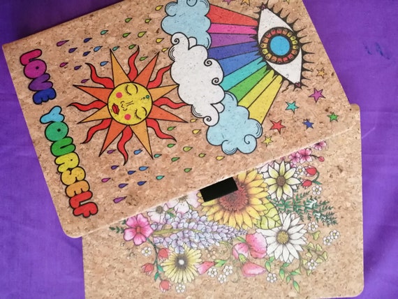 A5 lined Cork note book. Sophie nina, rainbow, flower, hippie, Festival