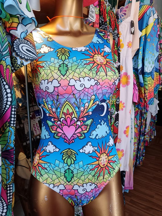 Festival Leotard. Happy place print.  boho hippie yoga rave