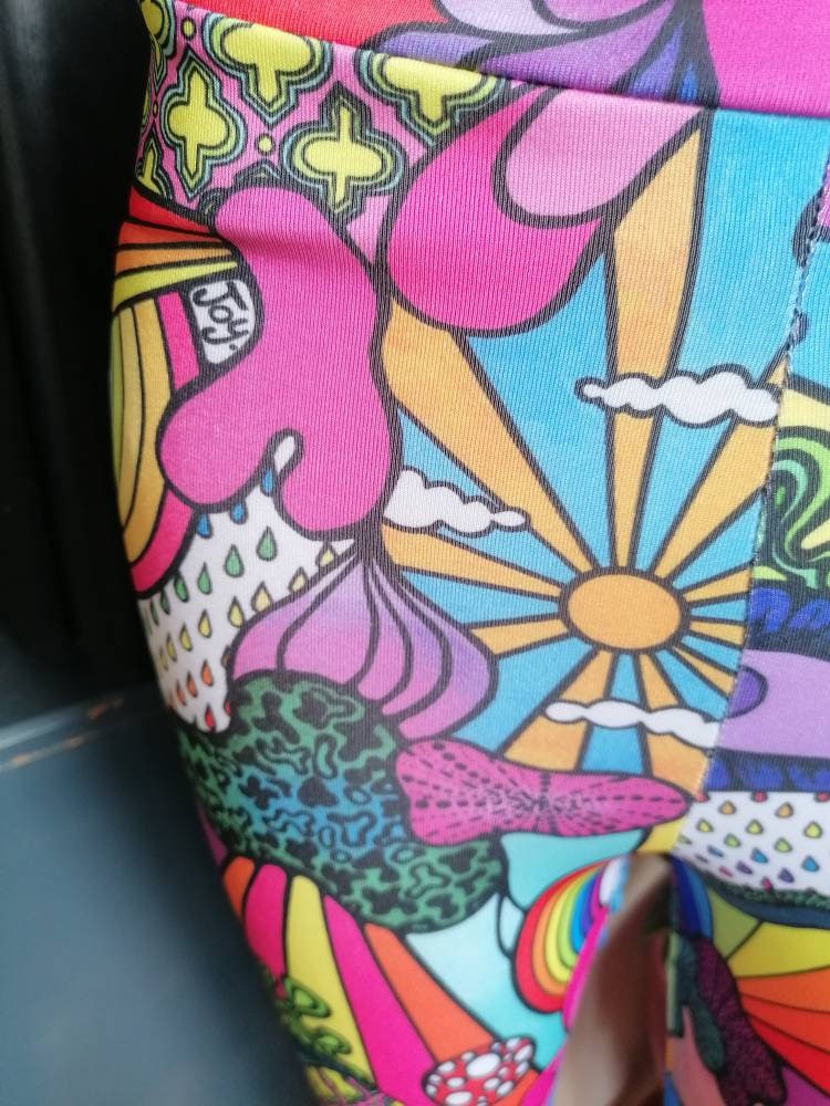High waisted leggings, eco recycled lycra, rainbow Joy print.