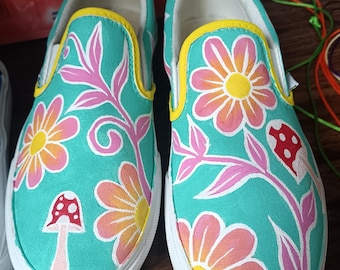 Hand painted upcycled vans size 4