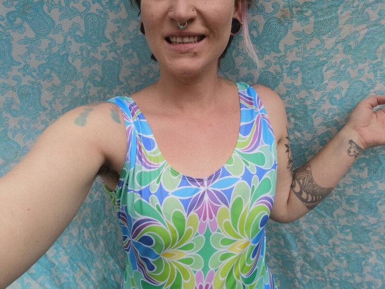 eco recycled lycra pastel rainbow festival boho hippie yoga rave Swimming costume leotard