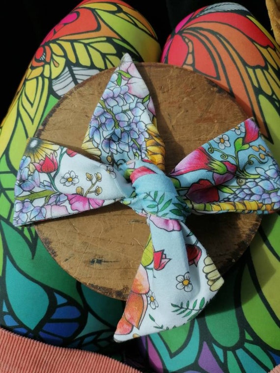 Organic cotton head tie, head wrap, bow, neck tie - flower print sophie nina Festival boho hippie yoga