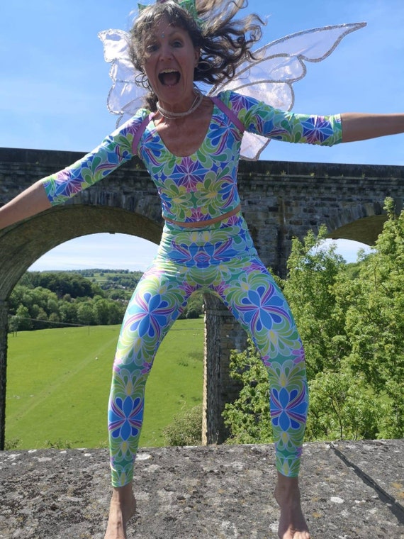 eco recycled lycra pastel rainbow festival boho hippie yoga rave Swimming costume leotard