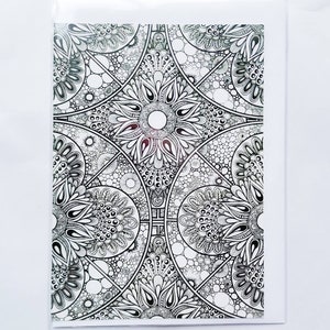 Grußkarte schwarz und weiß. Mandala Tattoo Kunst Festival Boho Hippie Yoga