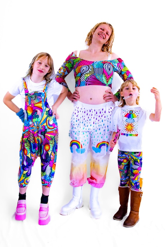 Meli rainbow crop top with sleeves festival boho hippie yoga rave.