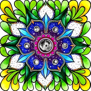 Wenskaart vierkante regenboog mandala. Maan kunst Festival boho hippie yoga