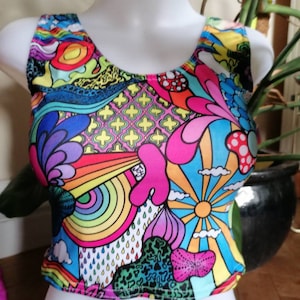 Rainbow Joy crop top festival boho hippie yoga rave.