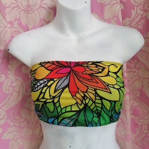 Bandeautopje boobtube - eco-gerecycleerde spandex - Rainbow Eden print festival boho hippie yoga