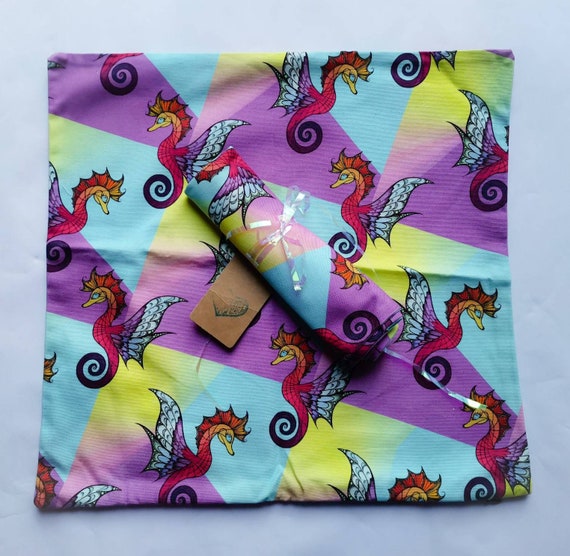 SALE Cushion cover phsychedelic seahorse. Festival boho hippie yoga rave