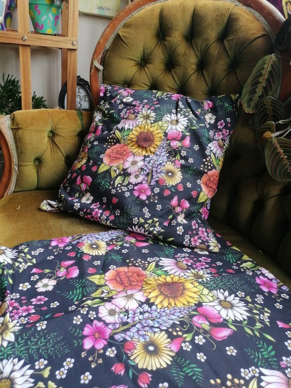 SALE Cushion cover black flower 45 x 45cm - floral, festival, boho, hippie, yoga.