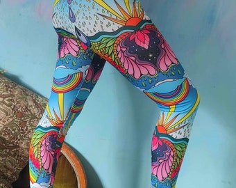 High waisted leggings, eco recycled lycra, SHINE print festival boho hippie yoga