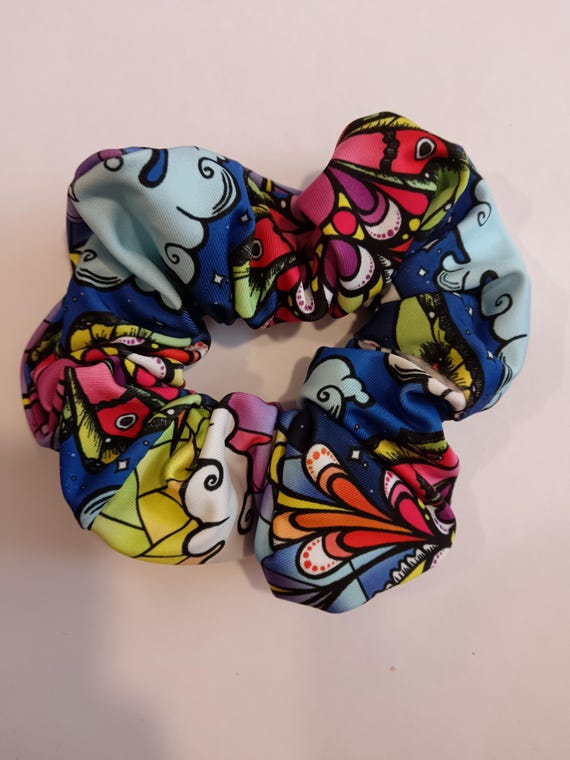 Colourful scrunchies, hair bobble scrunchie rainbow. Sophie nina. Sun moon rainbow