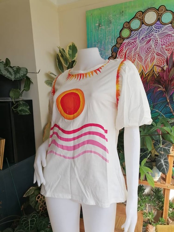 Handpainted top with sunset art. Hippie festival boho